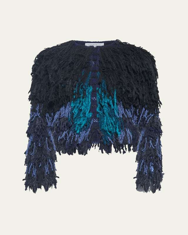 Mazu Fringe Tri-Color Silk Jacket